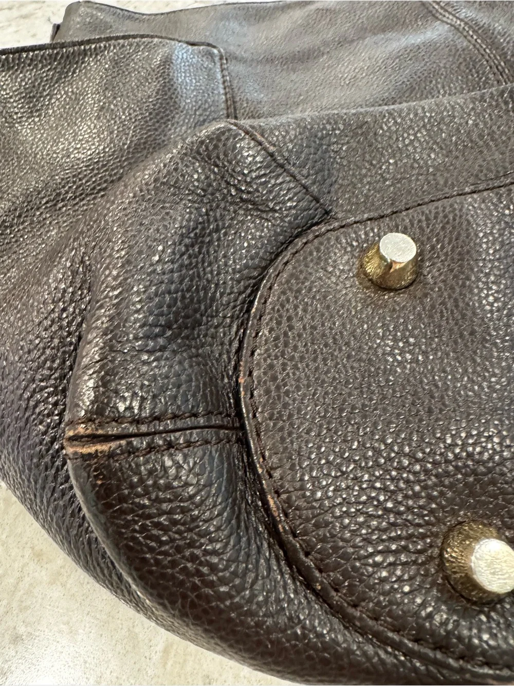 Jimmy Choo Dark Brown Leather Hobo Bag Silver Hardware Flaws Rare